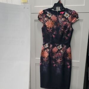 Floral Sheath Dress in Black and Peach